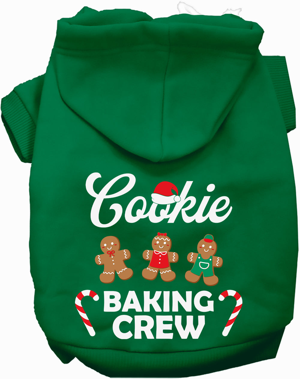 Green Cookie Baking Crew Pet Hoodie with gingerbread design