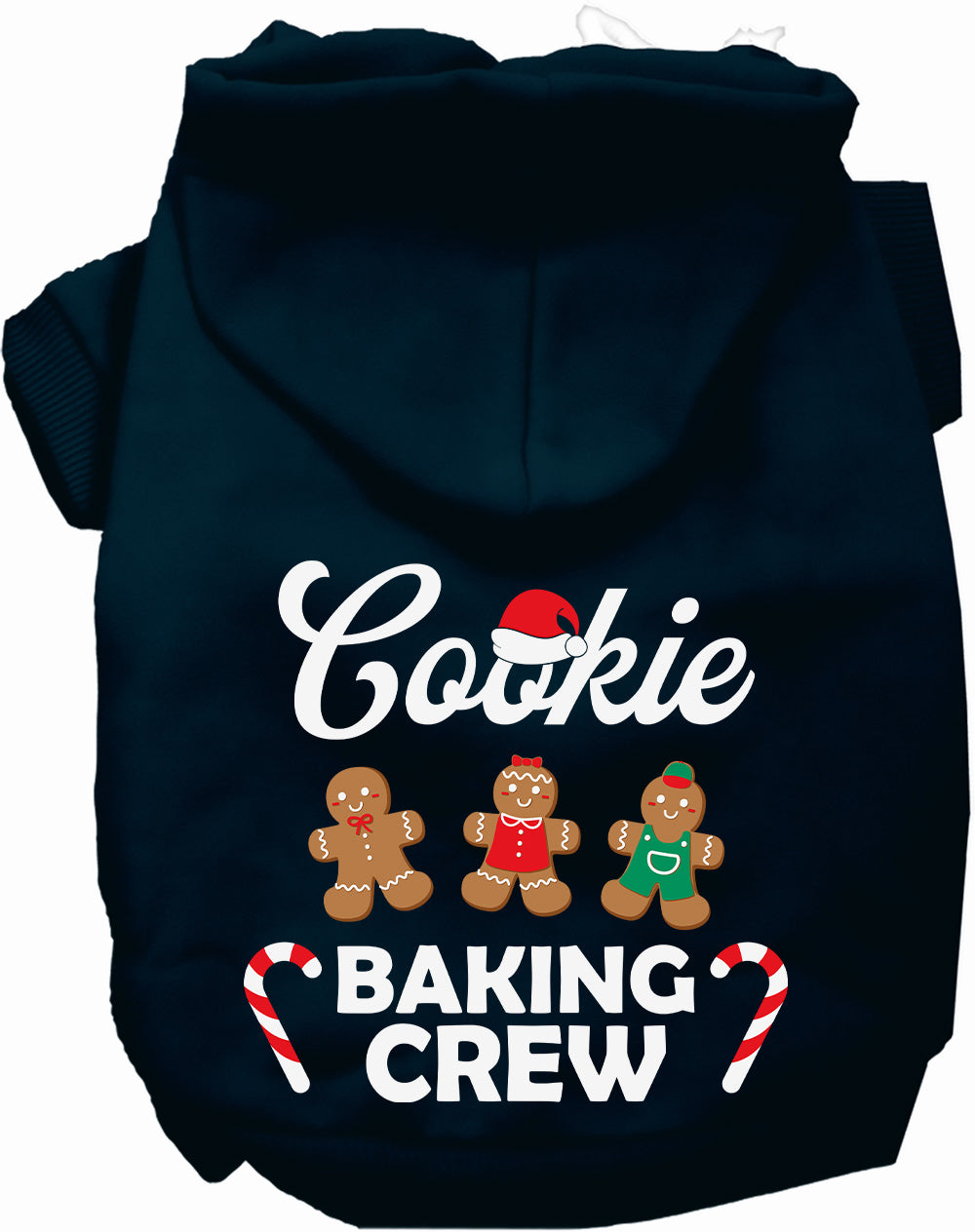 Navy Cookie Baking Crew Pet Hoodie with gingerbread design