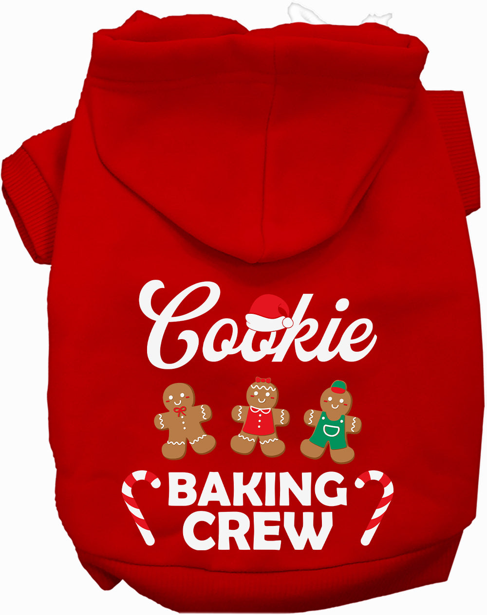 Red Cookie Baking Crew Pet Hoodie with gingerbread design