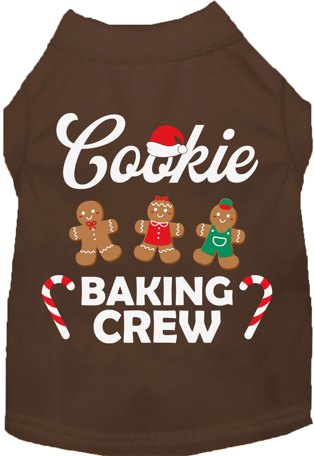 Brown Cookie Baking Crew pet shirt with gingerbread design