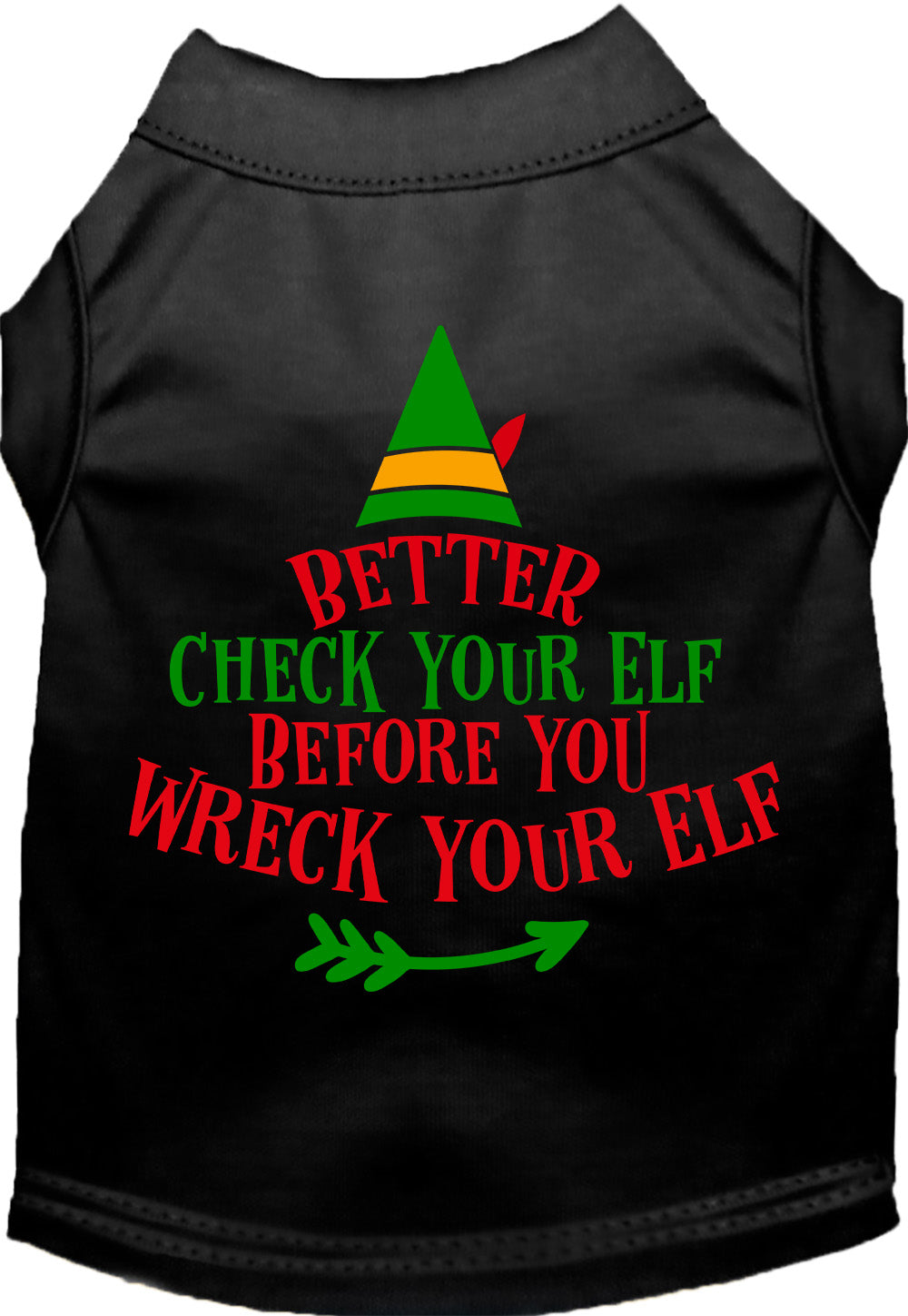 Black Check Your Elf pet shirt with festive design