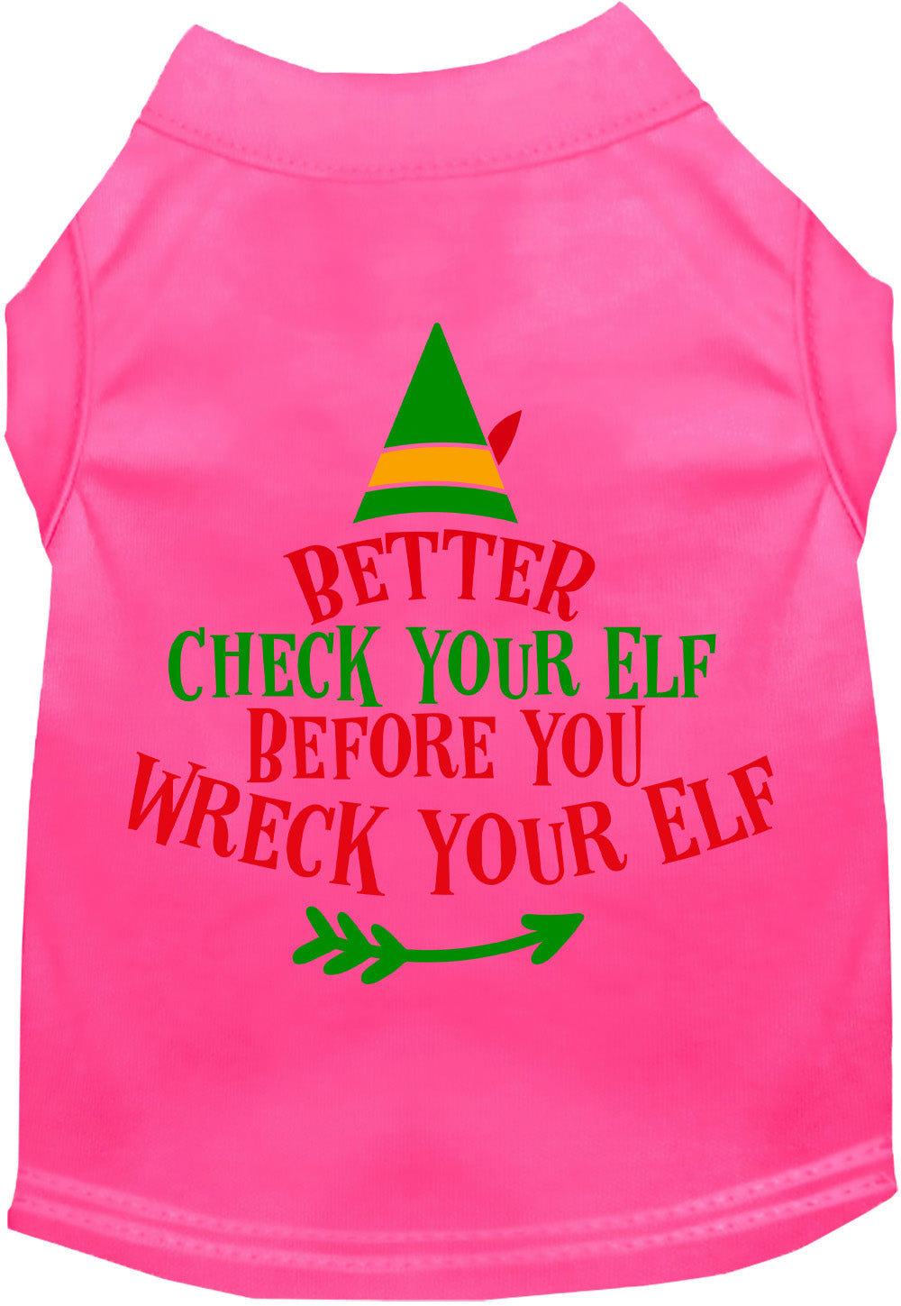 Pink Check Your Elf pet shirt with festive design