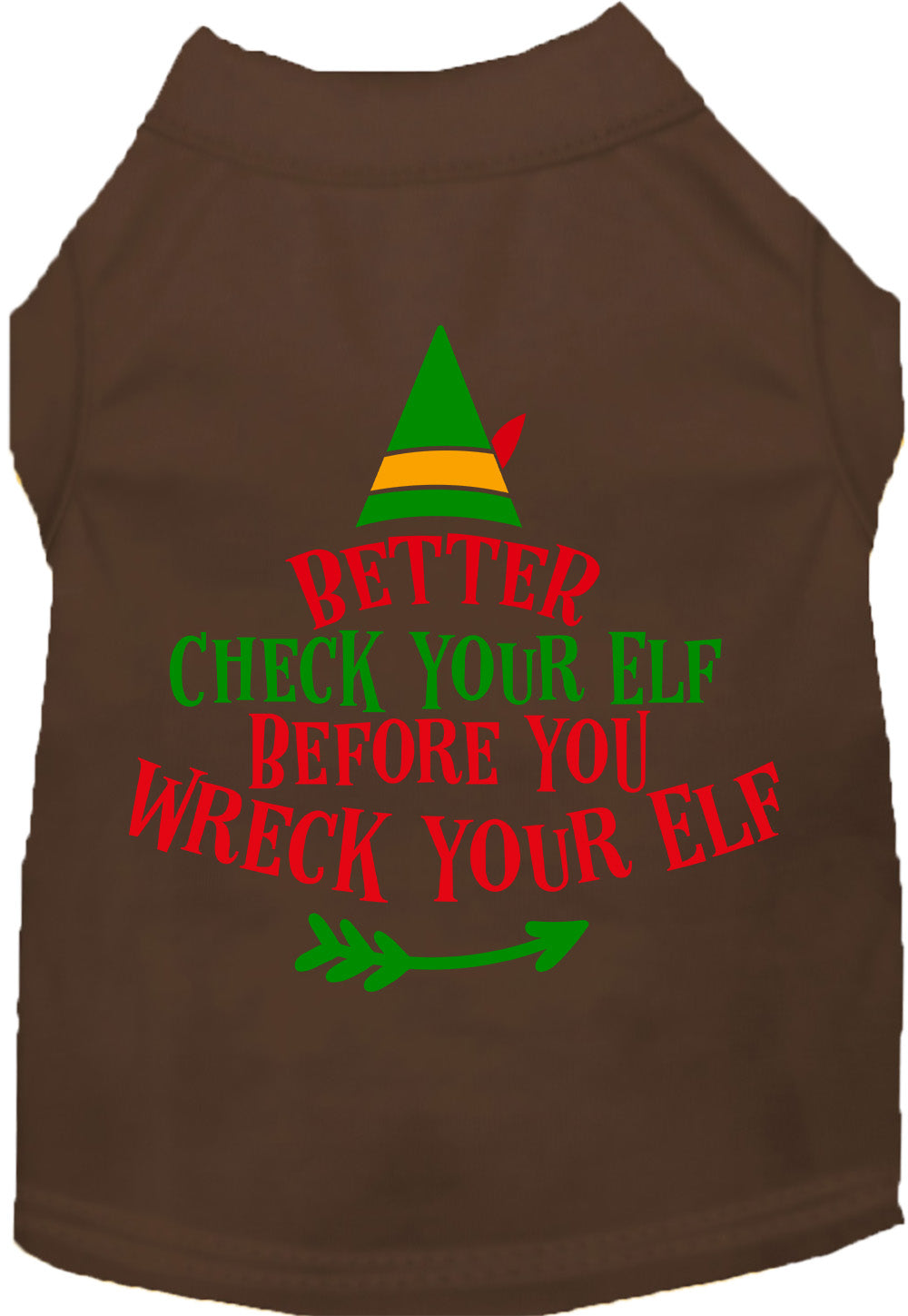 Brown Check Your Elf pet shirt with festive design