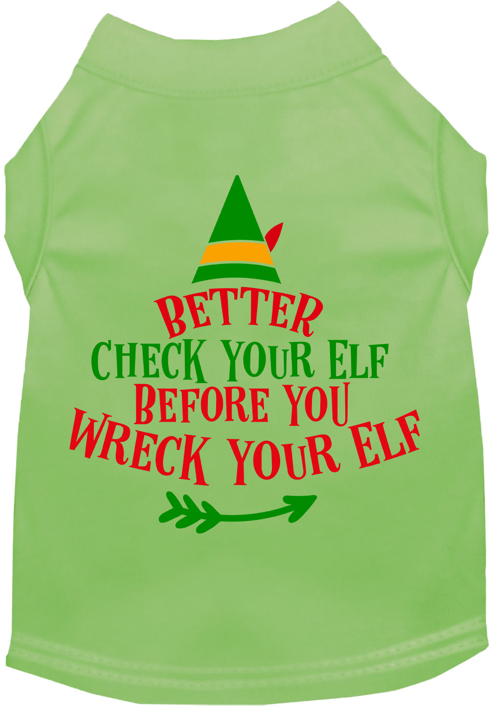 Green Check Your Elf pet shirt with festive design