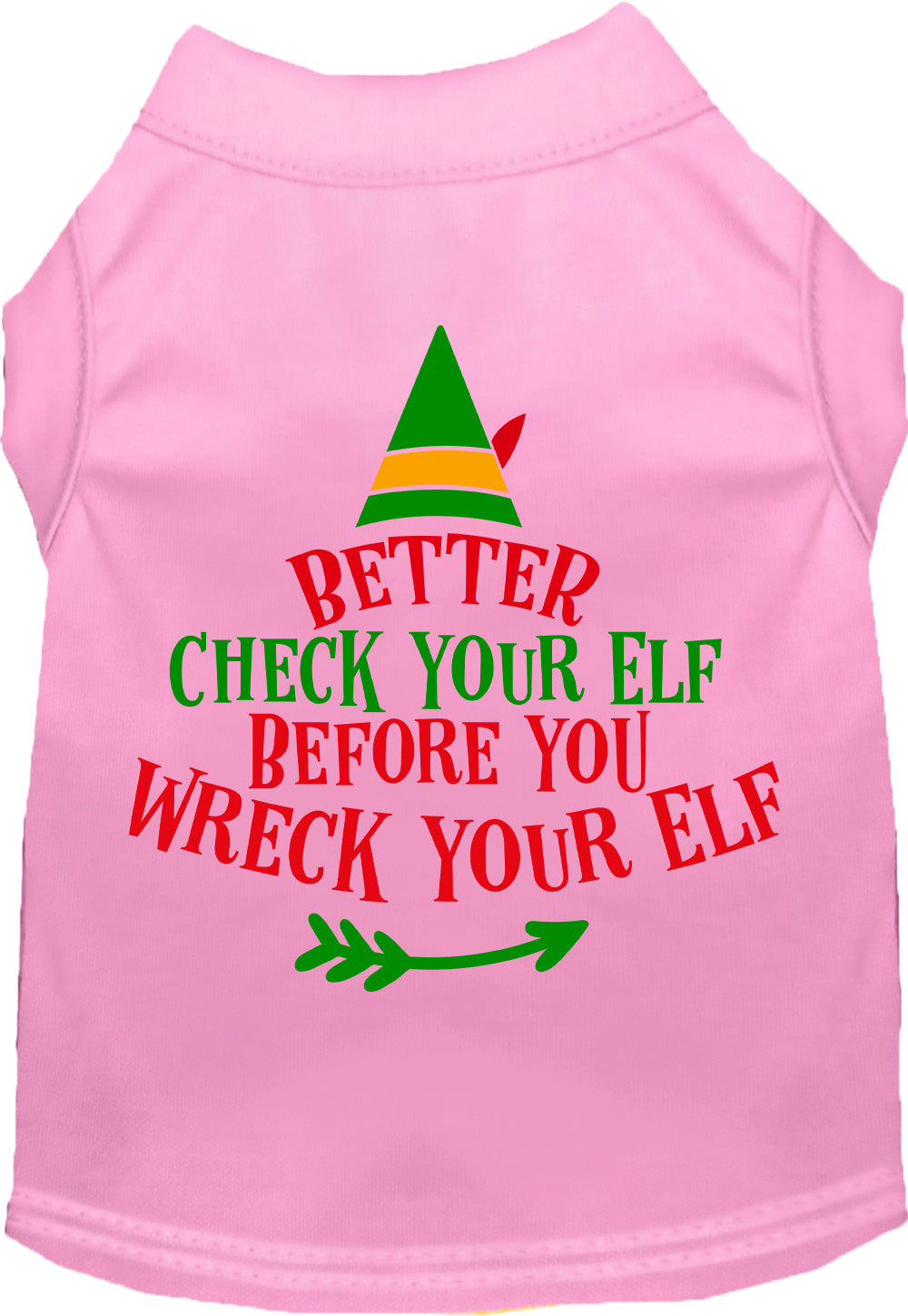 Light pink Check Your Elf pet shirt with festive design