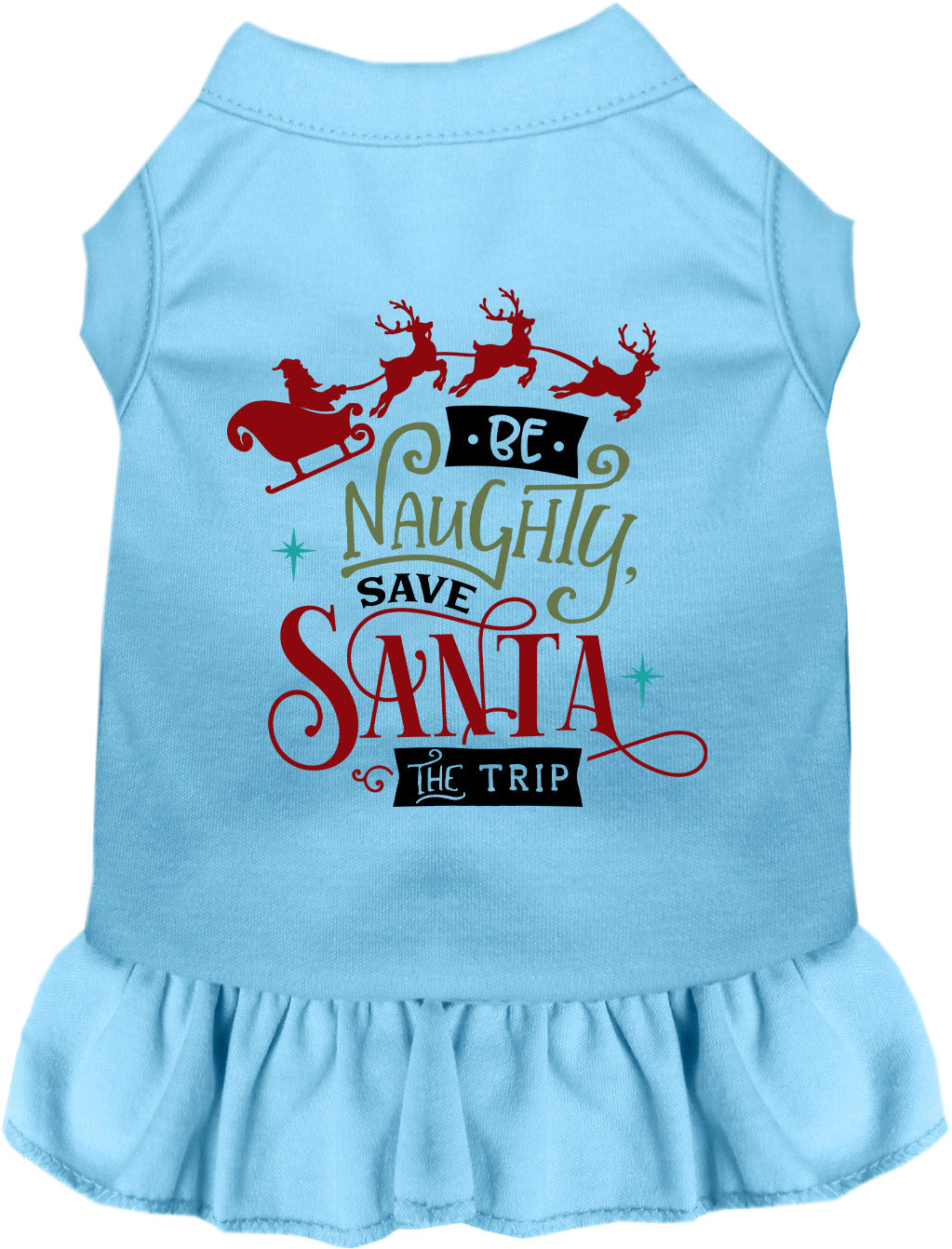 Blue Save Santa the Trip pet dress with festive design