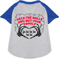 Blue and white pet raglan shirt with Christmas theme