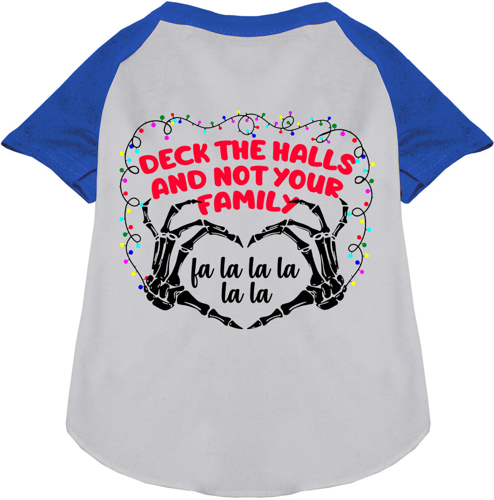 Blue and white pet raglan shirt with Christmas theme