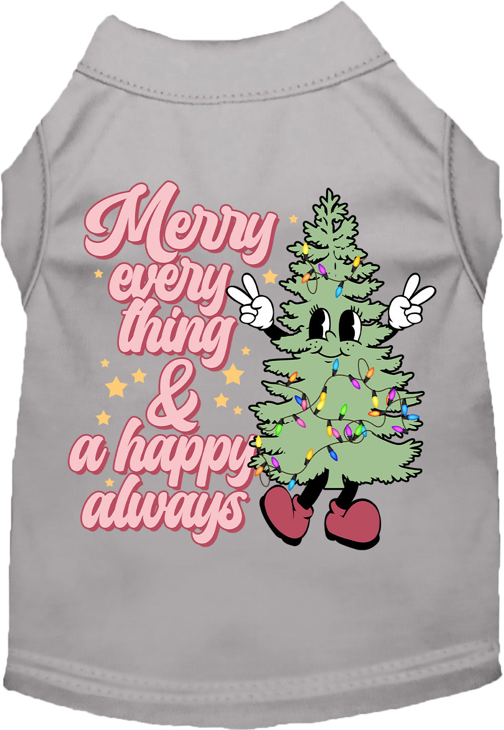 Gray Merry Everything pet shirt with festive tree design