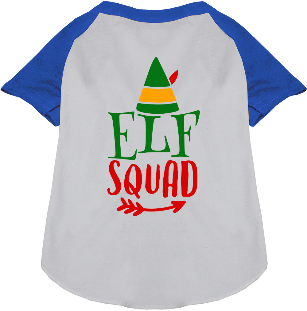 Elf Squad Pet Raglan Shirt with blue sleeves