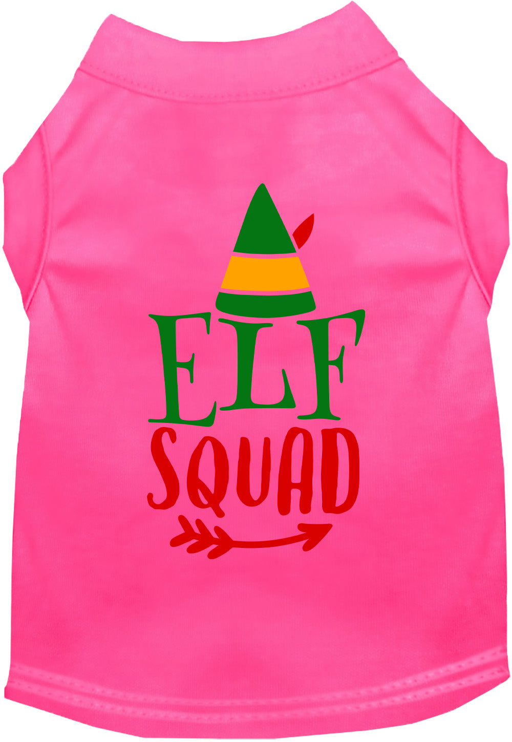 Pink Elf Squad pet shirt with festive design