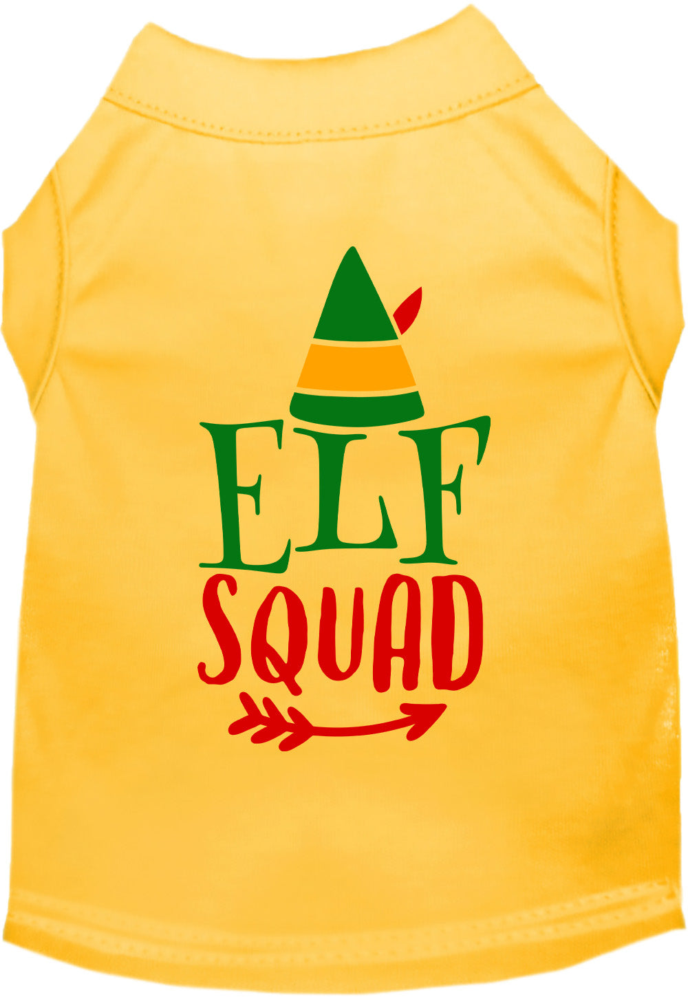 Yellow Elf Squad pet shirt with festive design