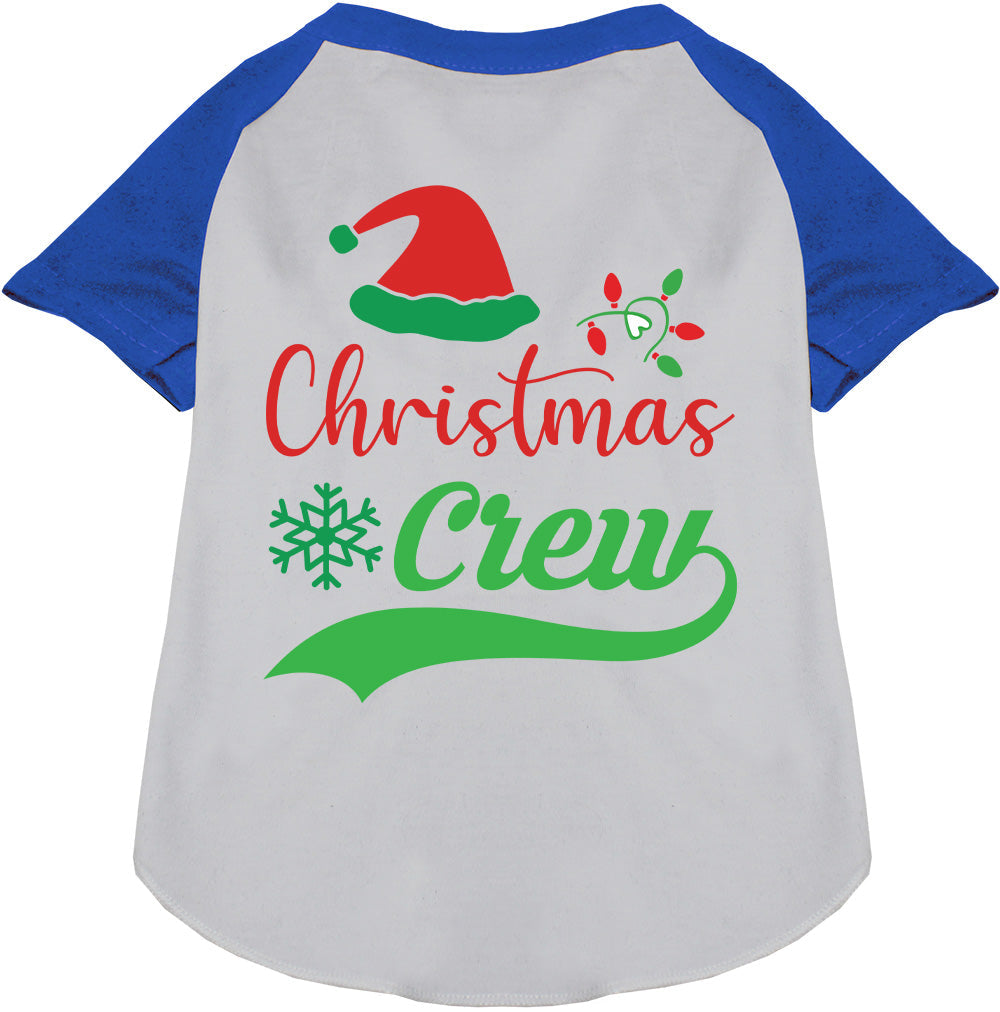 Blue-sleeved Christmas Crew pet raglan shirt