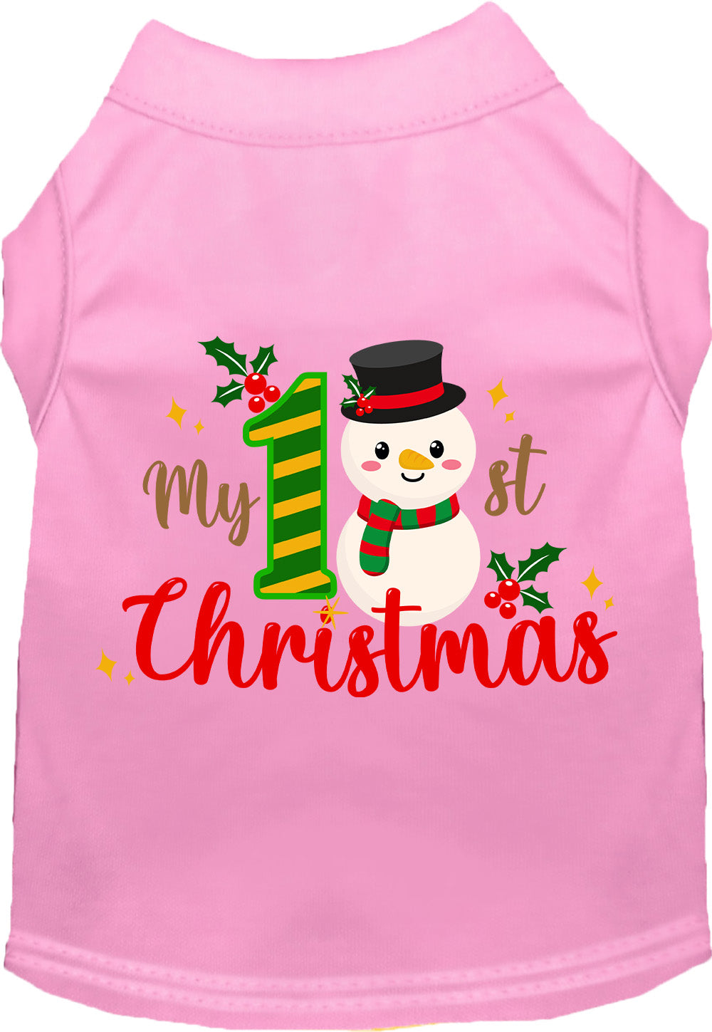 Light pink My 1st Christmas pet shirt with snowman design