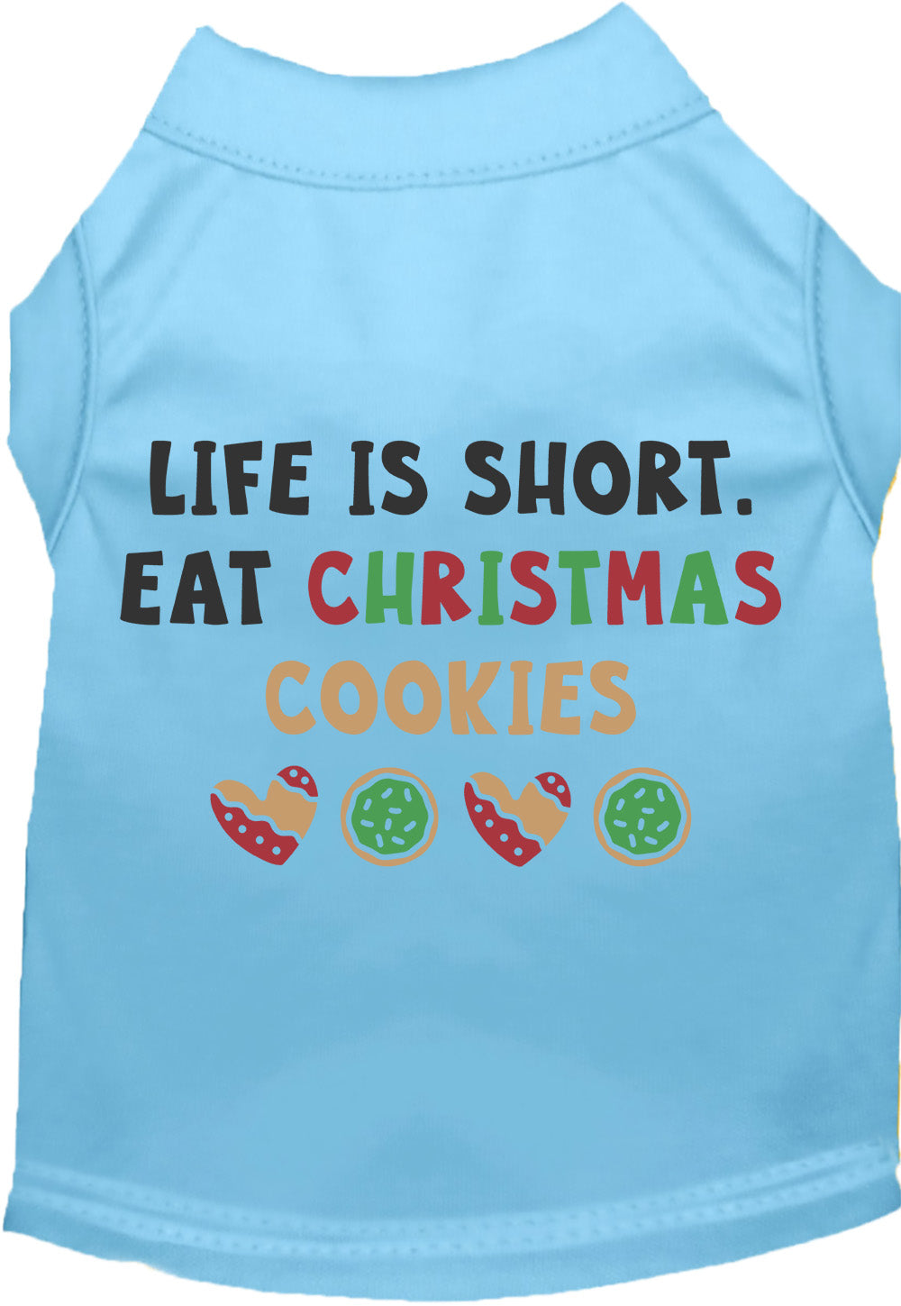Light blue pet shirt with 'Eat Christmas Cookies' design