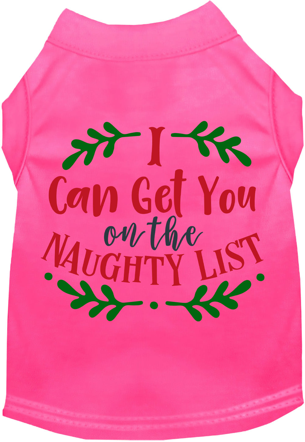 Hot pink Christmas pet shirt with naughty list design