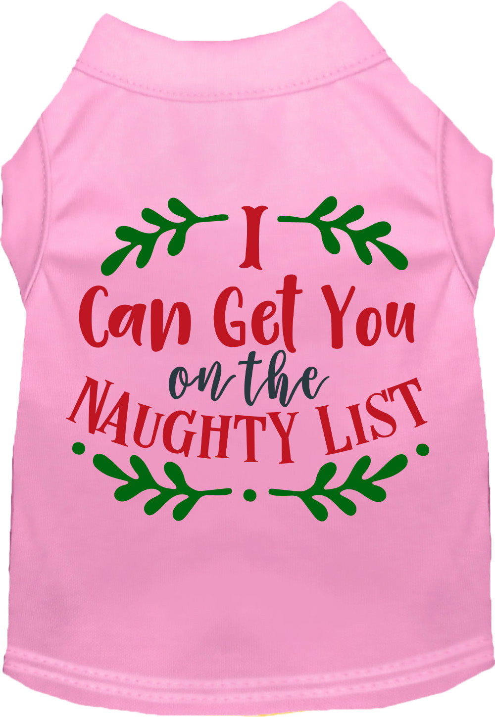 Pink Christmas pet shirt with naughty list design