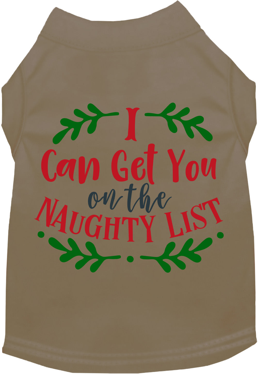 Tan Christmas pet shirt with naughty list design
