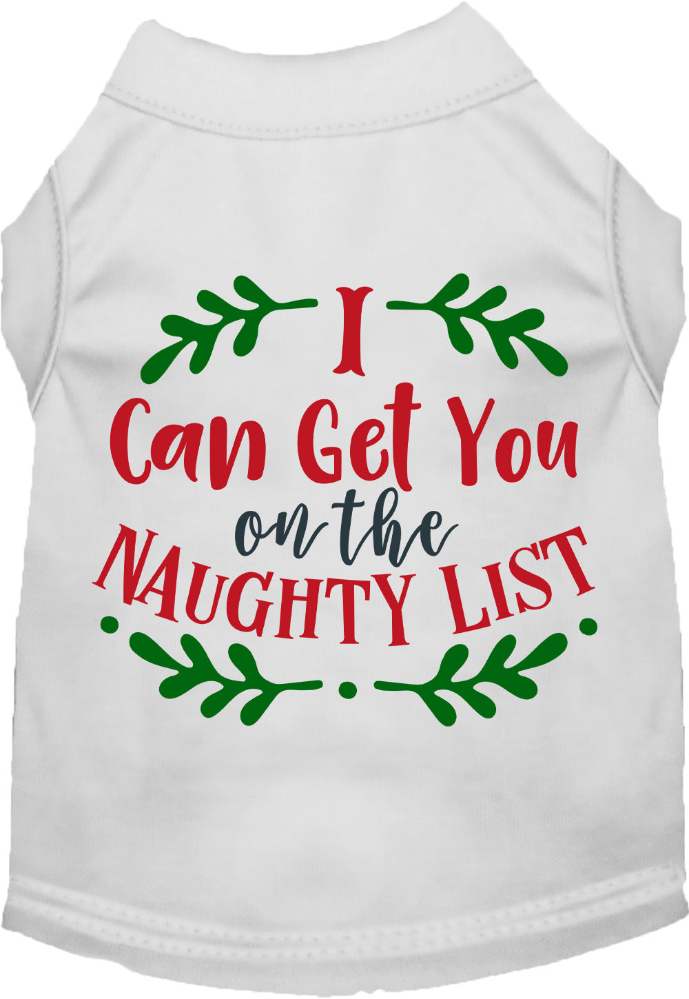 White Christmas pet shirt with naughty list design