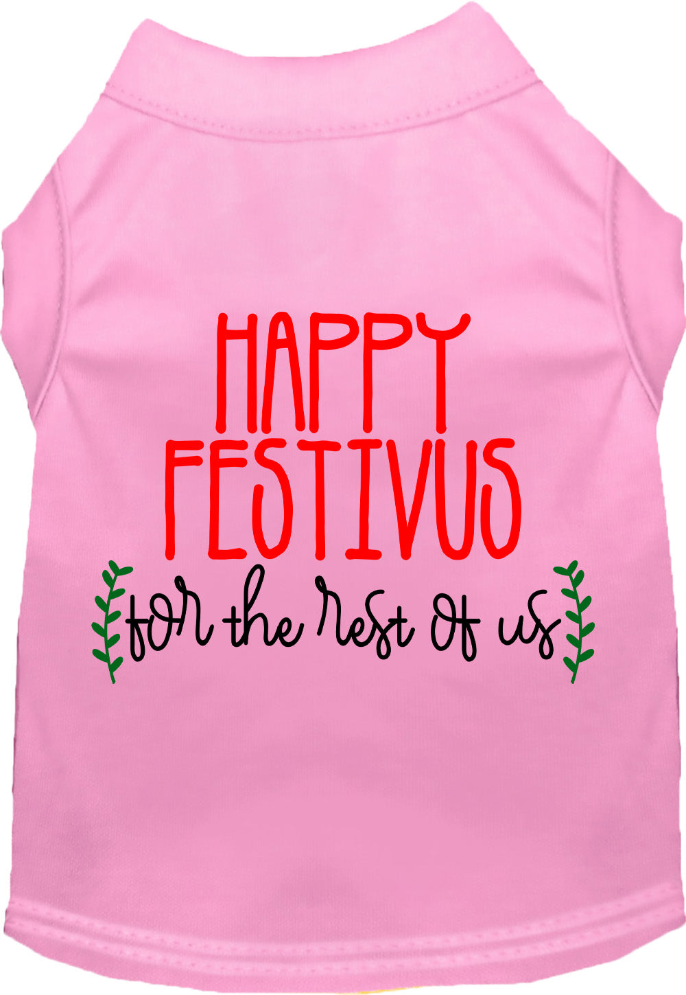 Light pink Happy Festivus pet shirt with festive design