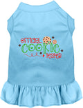 Blue Official Cookie Tester pet dress with ruffled skirt