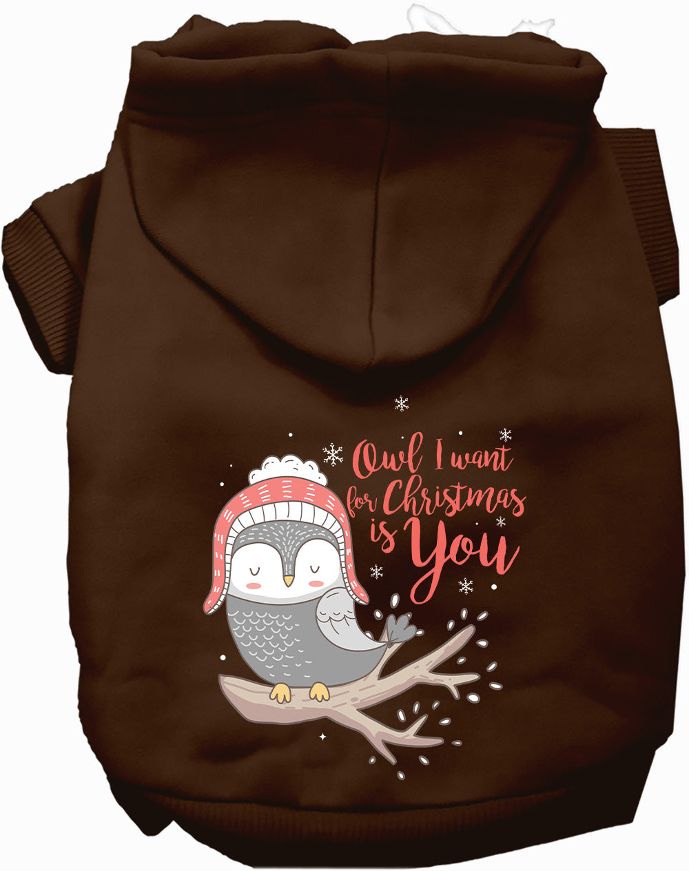 Brown Christmas owl pet hoodie with festive design