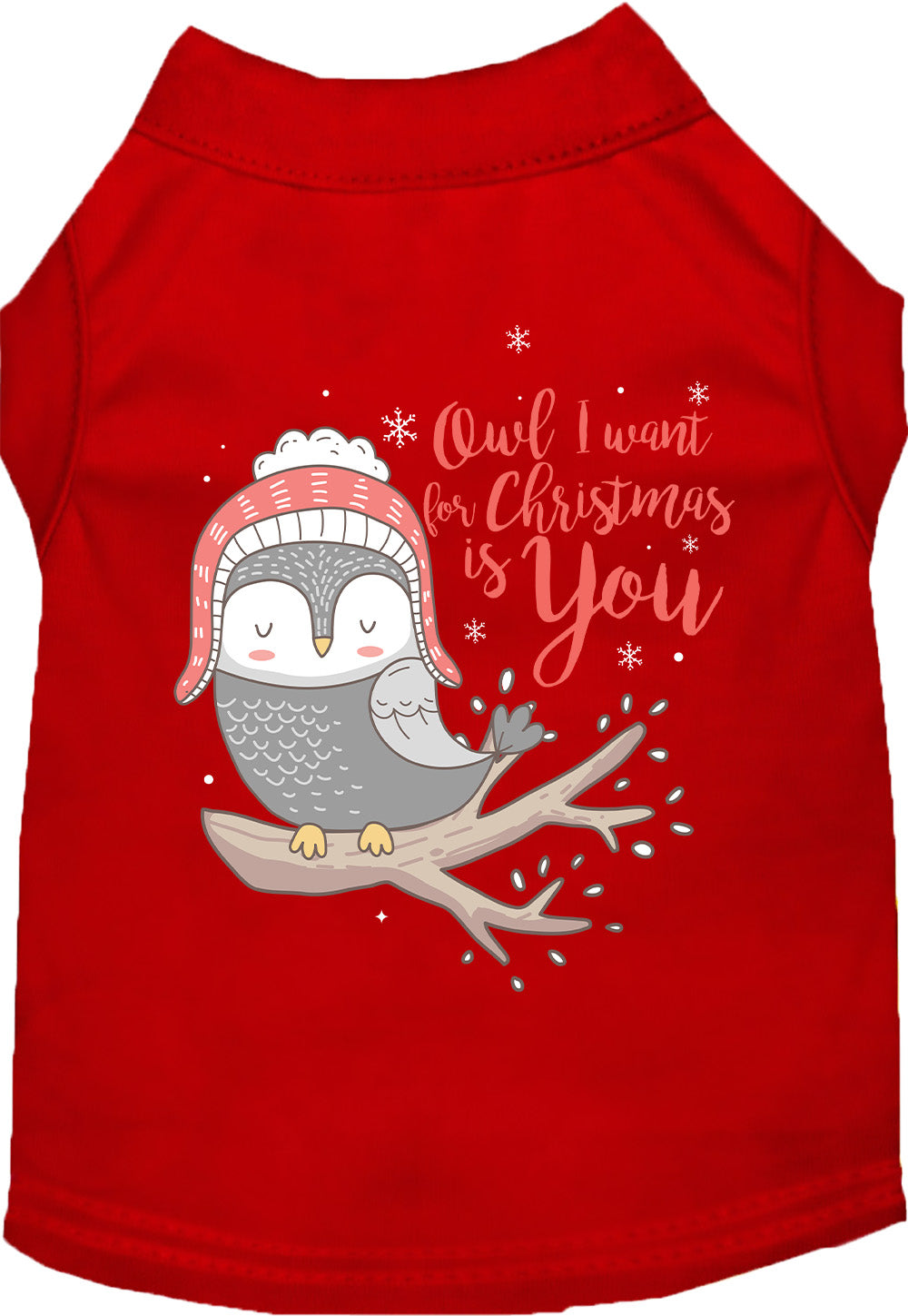 Red pet shirt with owl Christmas design