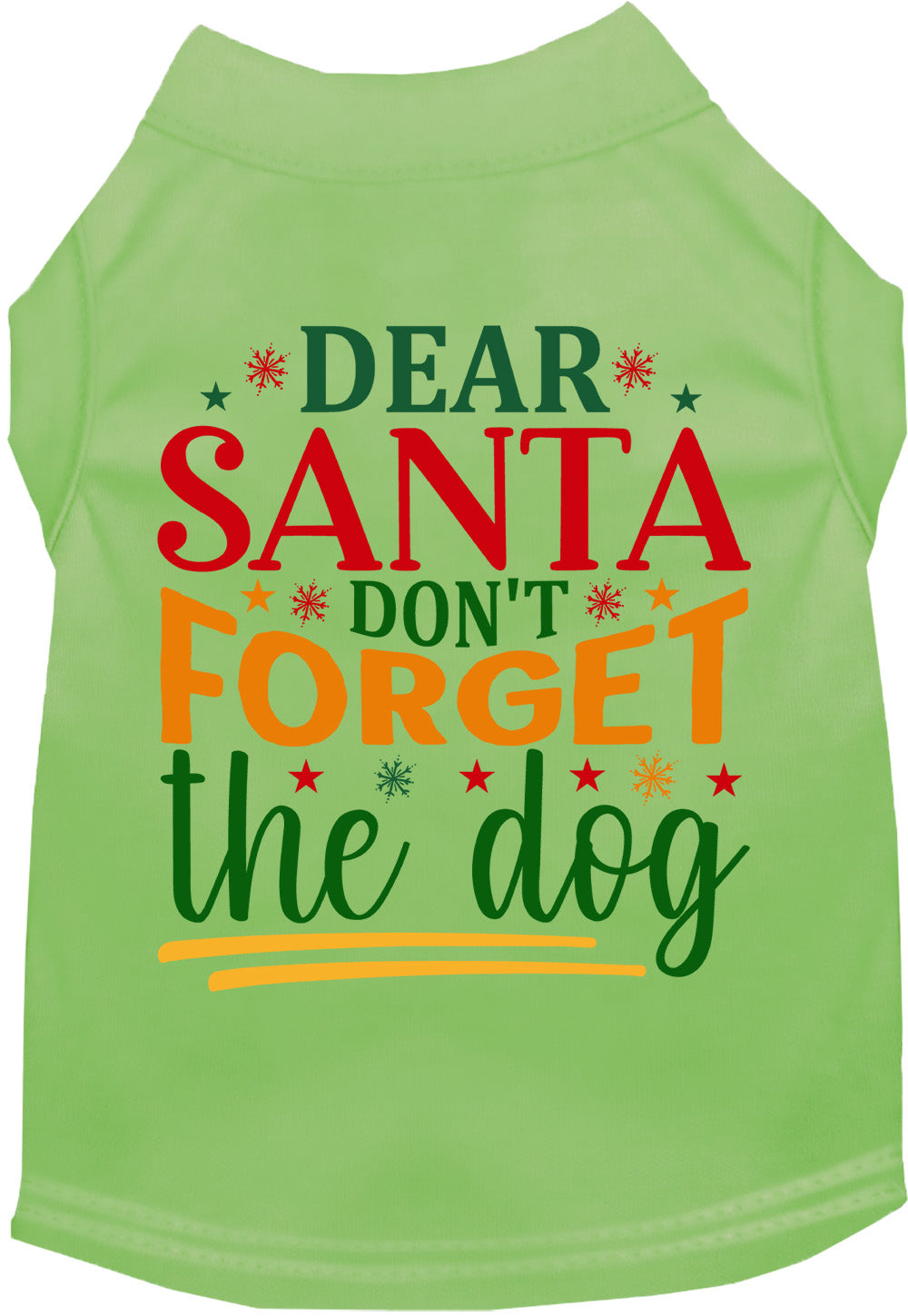 Green pet shirt with 'Dear Santa Don't Forget the Dog' design