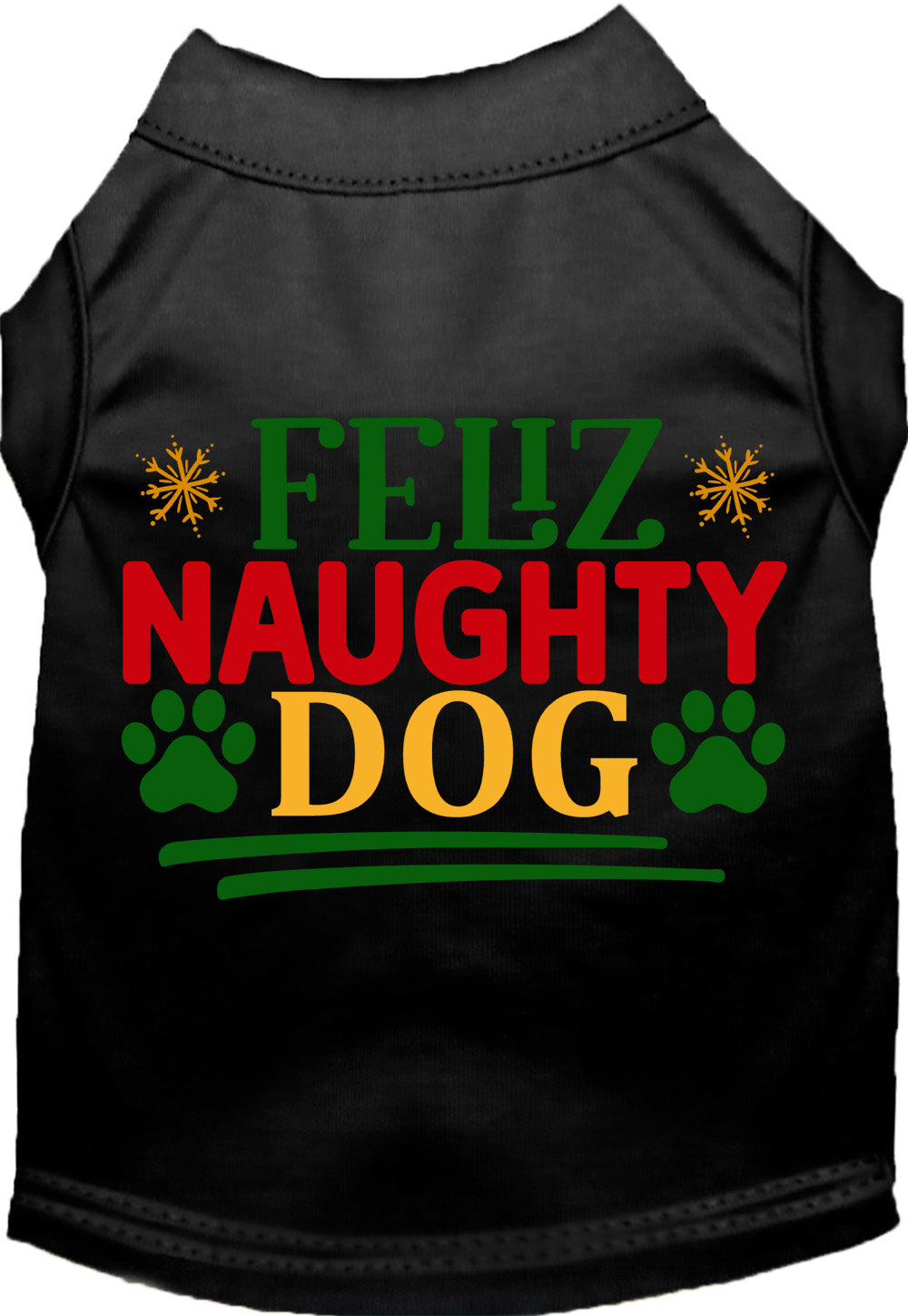 Black Feliz Naughty Dog pet shirt with festive design