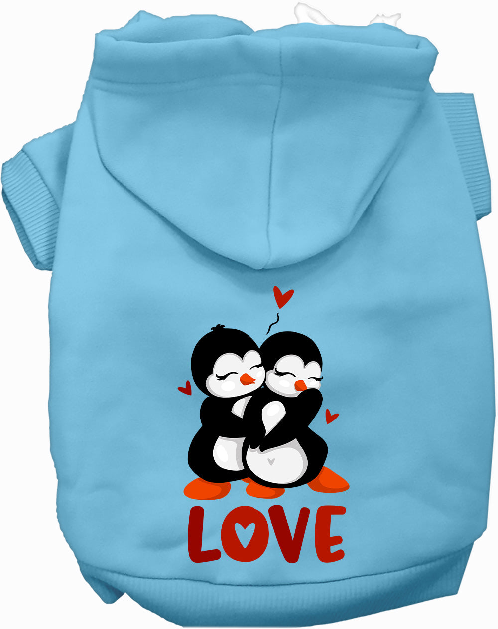 Light blue Penguin Love Pet Hoodie with adorable penguins