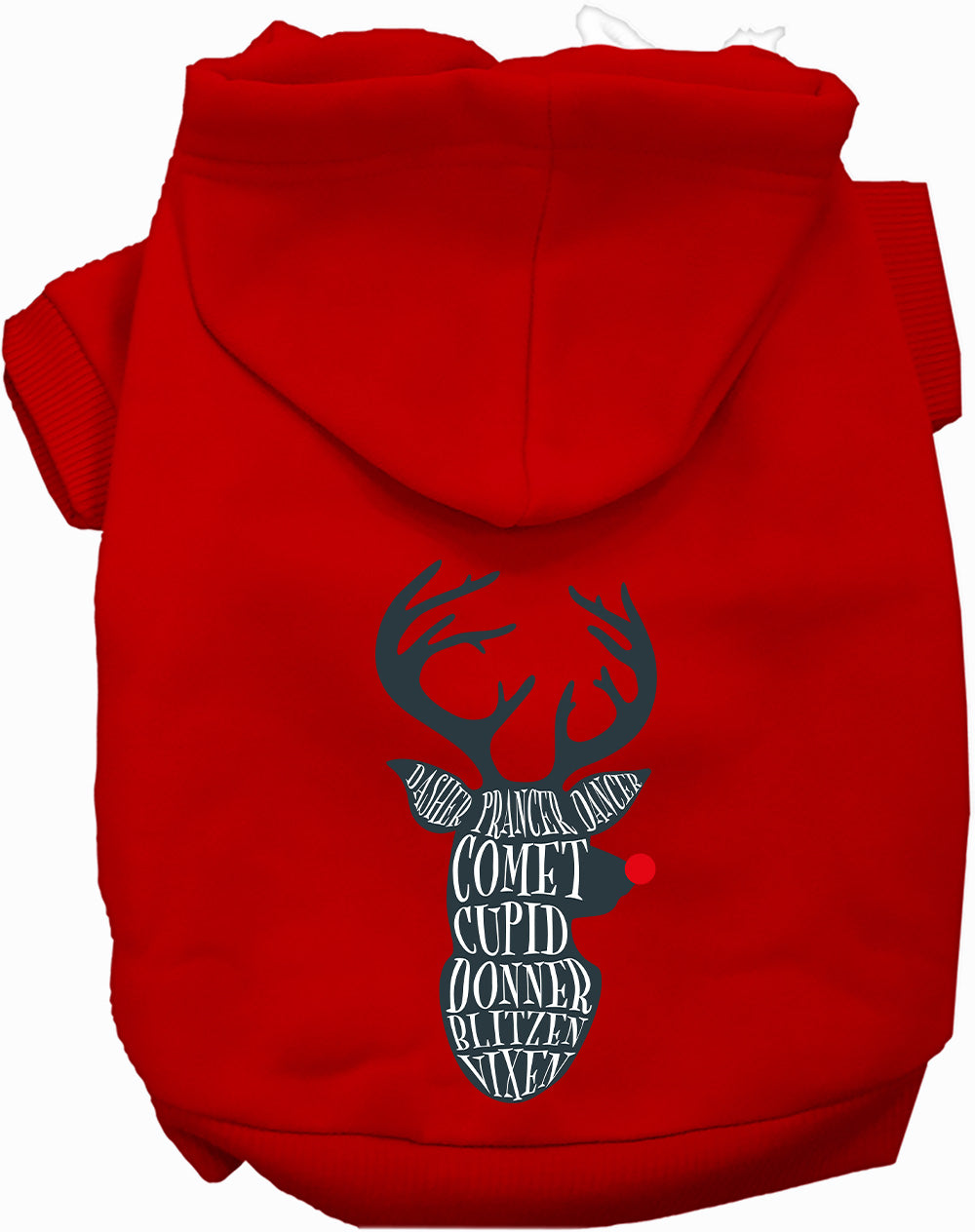 Red Santa's Deer Pet Hoodie with reindeer design