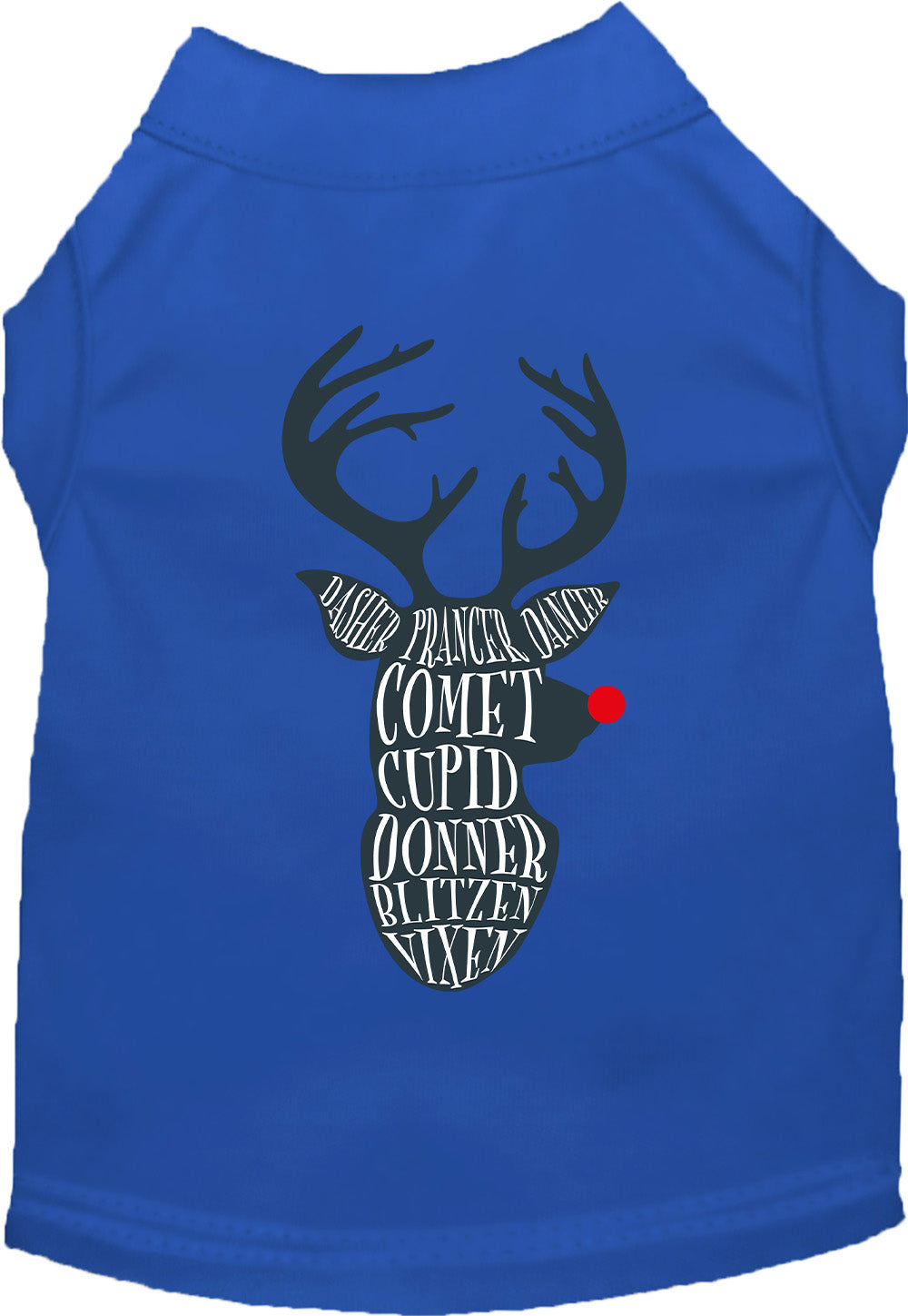 Dark blue pet shirt with reindeer design