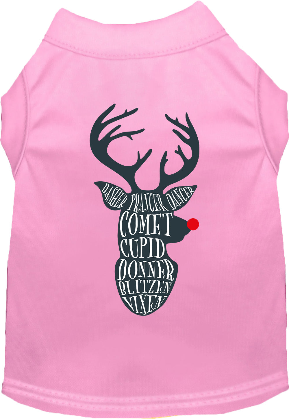 Light pink pet shirt with reindeer design
