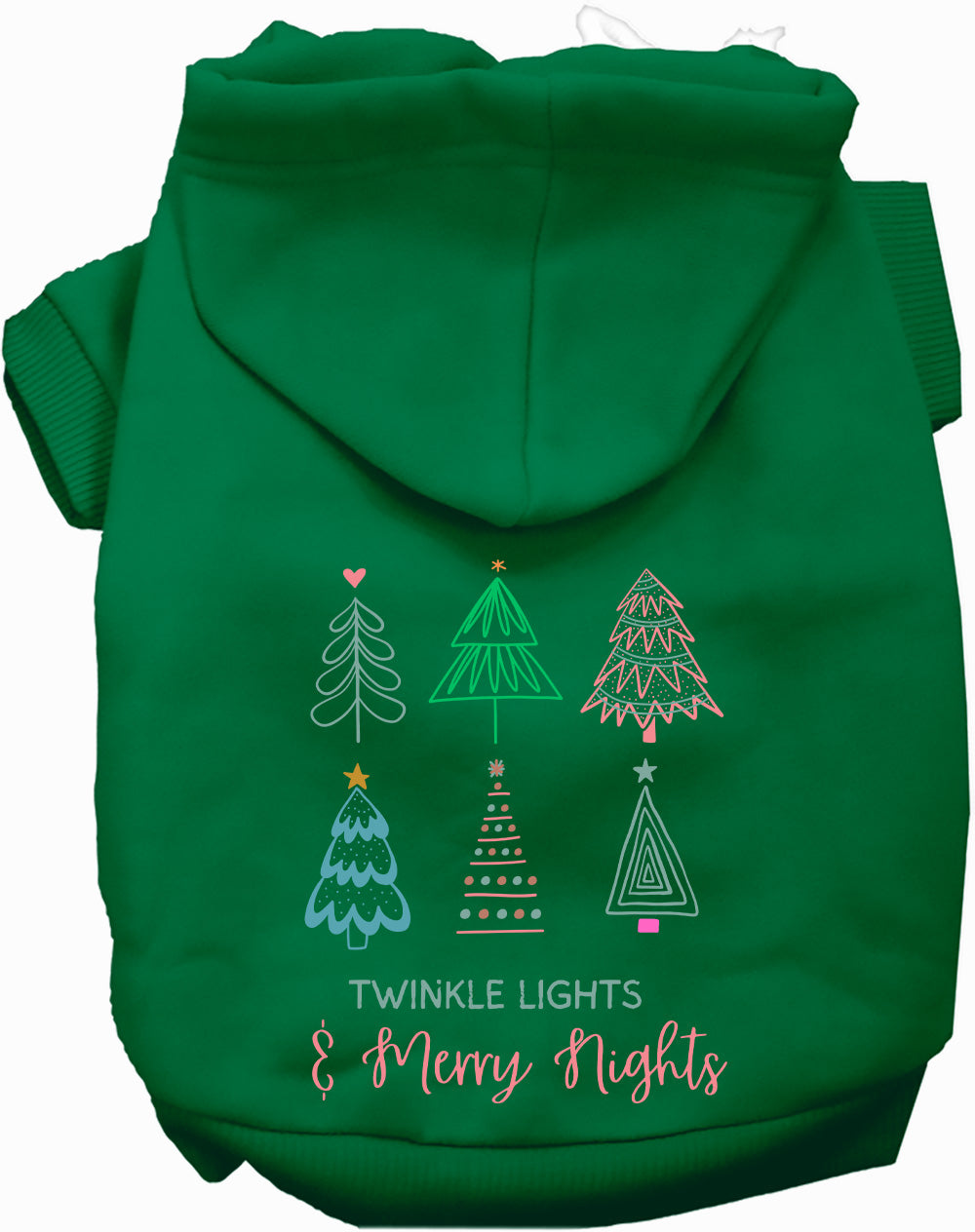 Green pet hoodie with twinkle lights design
