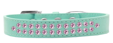 Two Row Light Pink Crystal Dog Collar Aqua