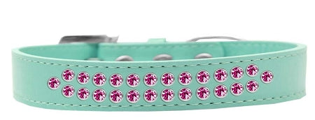 Two Row Bright Pink Crystal Dog Collar Aqua
