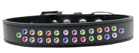 Two Row Confetti Crystal Dog Collar Black