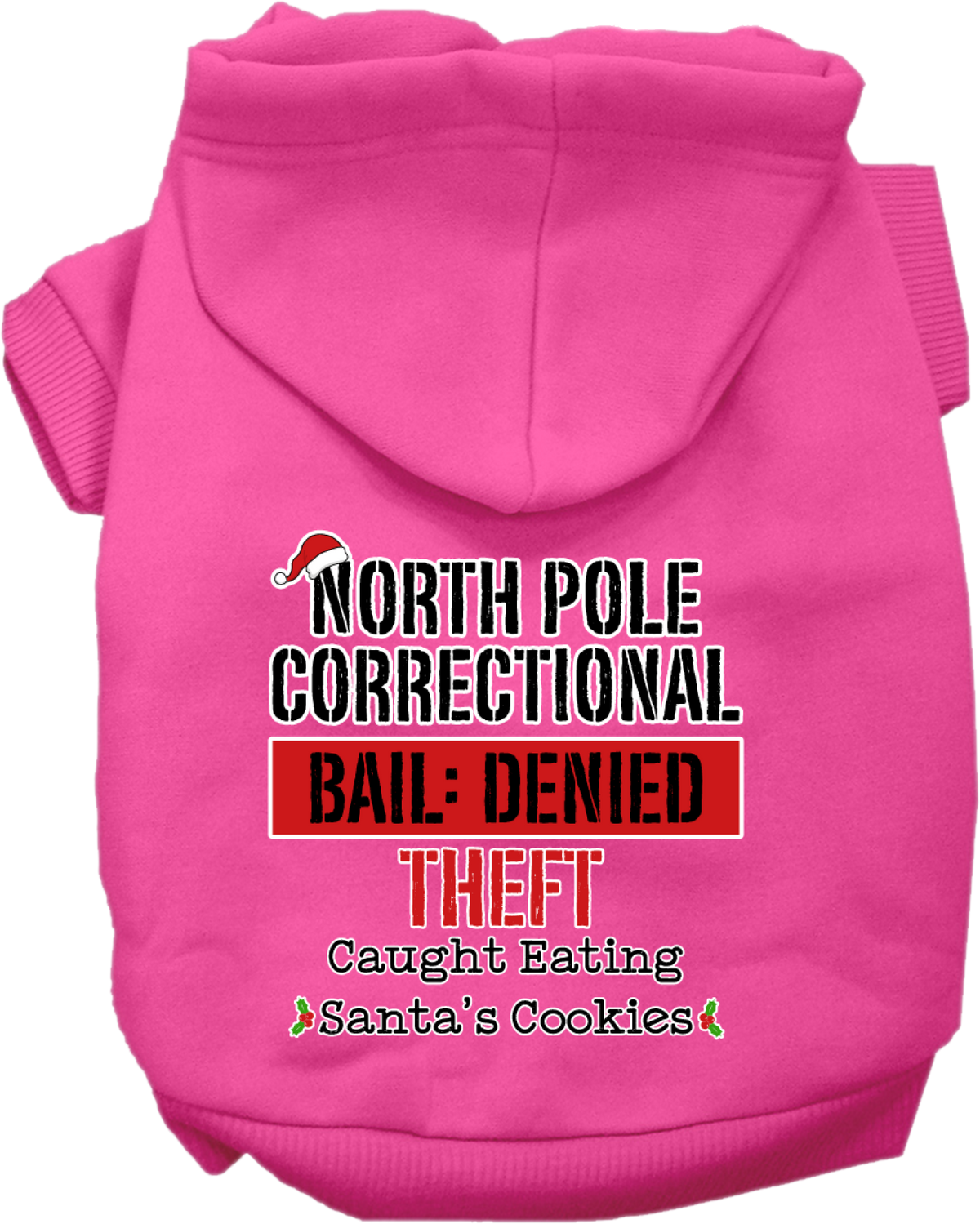 Christmas Pet Hoodie Screen Printed, "North Pole Correctional"