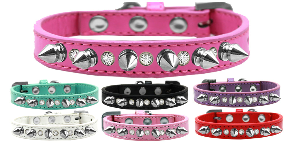 Crystal and Silver Spikes Dog Collar