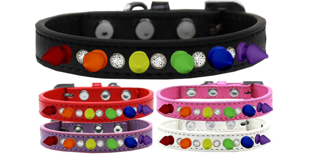 Crystal with Rainbow Spikes Dog Collar