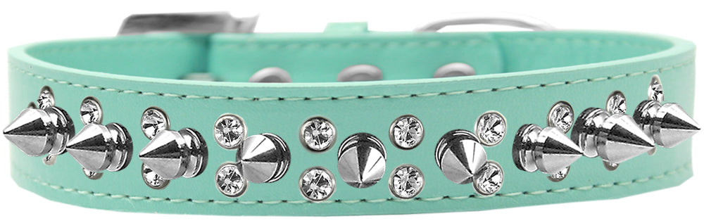 Double Crystal and Silver Spikes Dog Collar