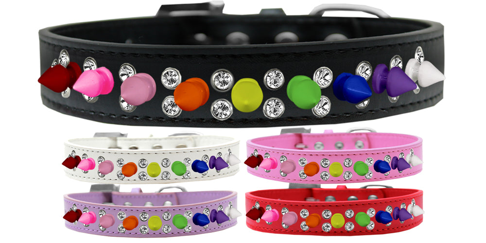Double Crystal with Rainbow Spikes Dog Collar