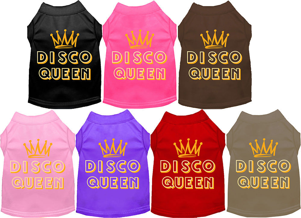 Colorful Disco Queen pet shirts in various shades