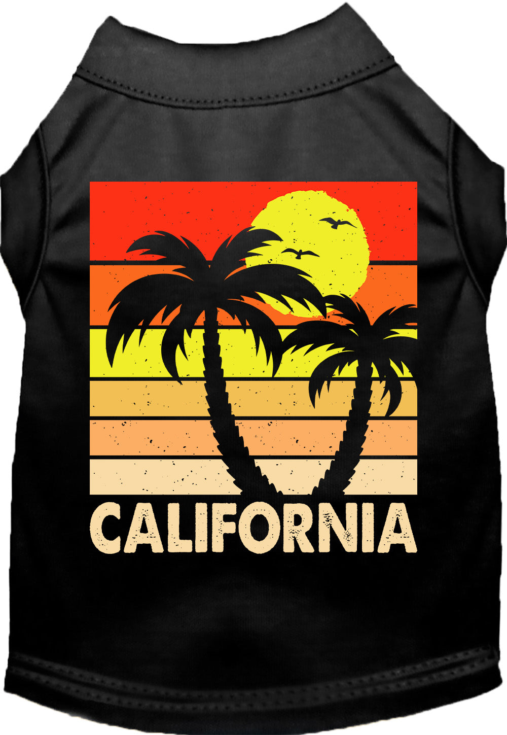 Black pet shirt with California retro palms design