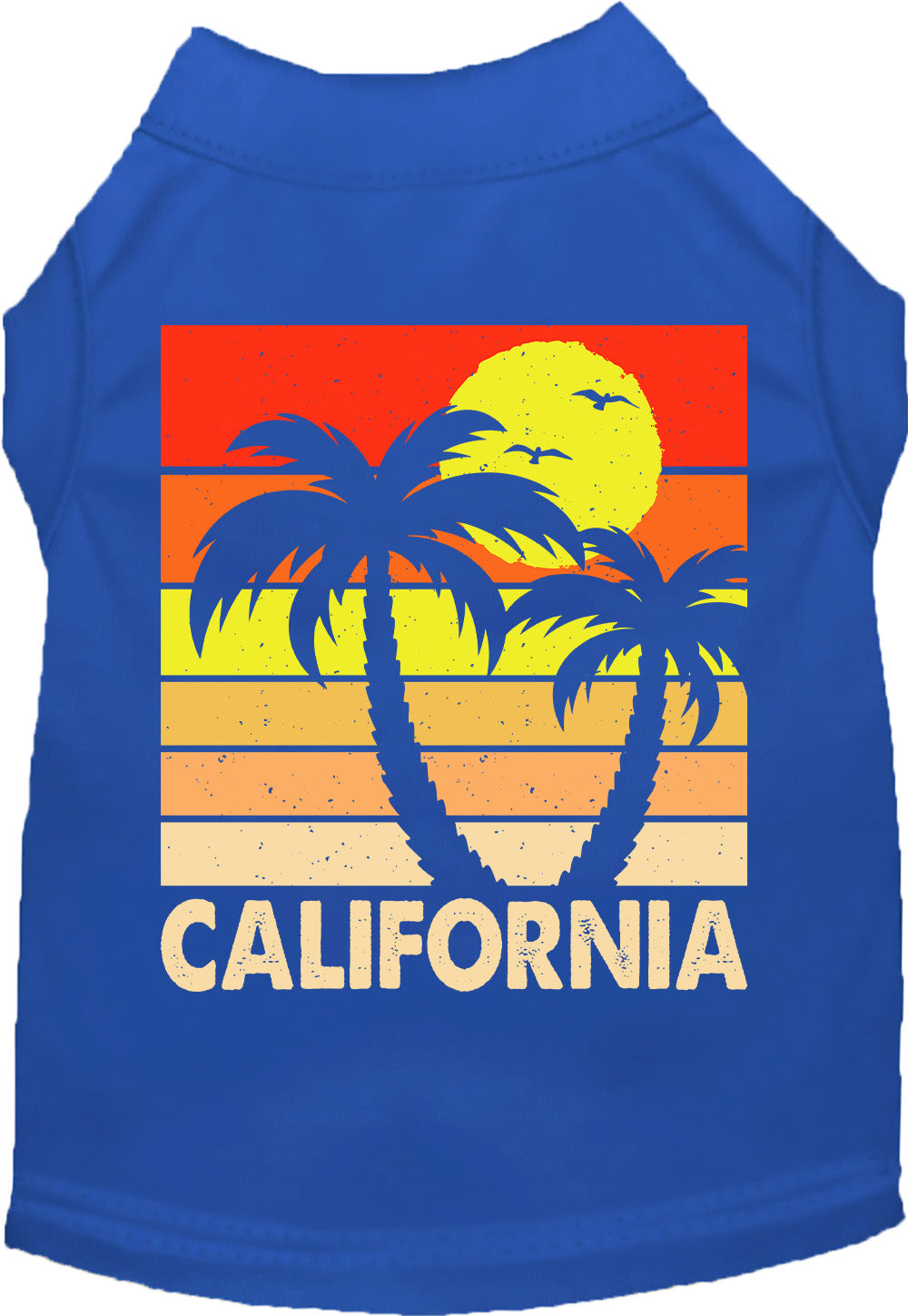 Royal blue pet shirt with California retro palms design
