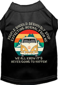 Black pet shirt with 'Stop Expecting Normal Vanlife' design