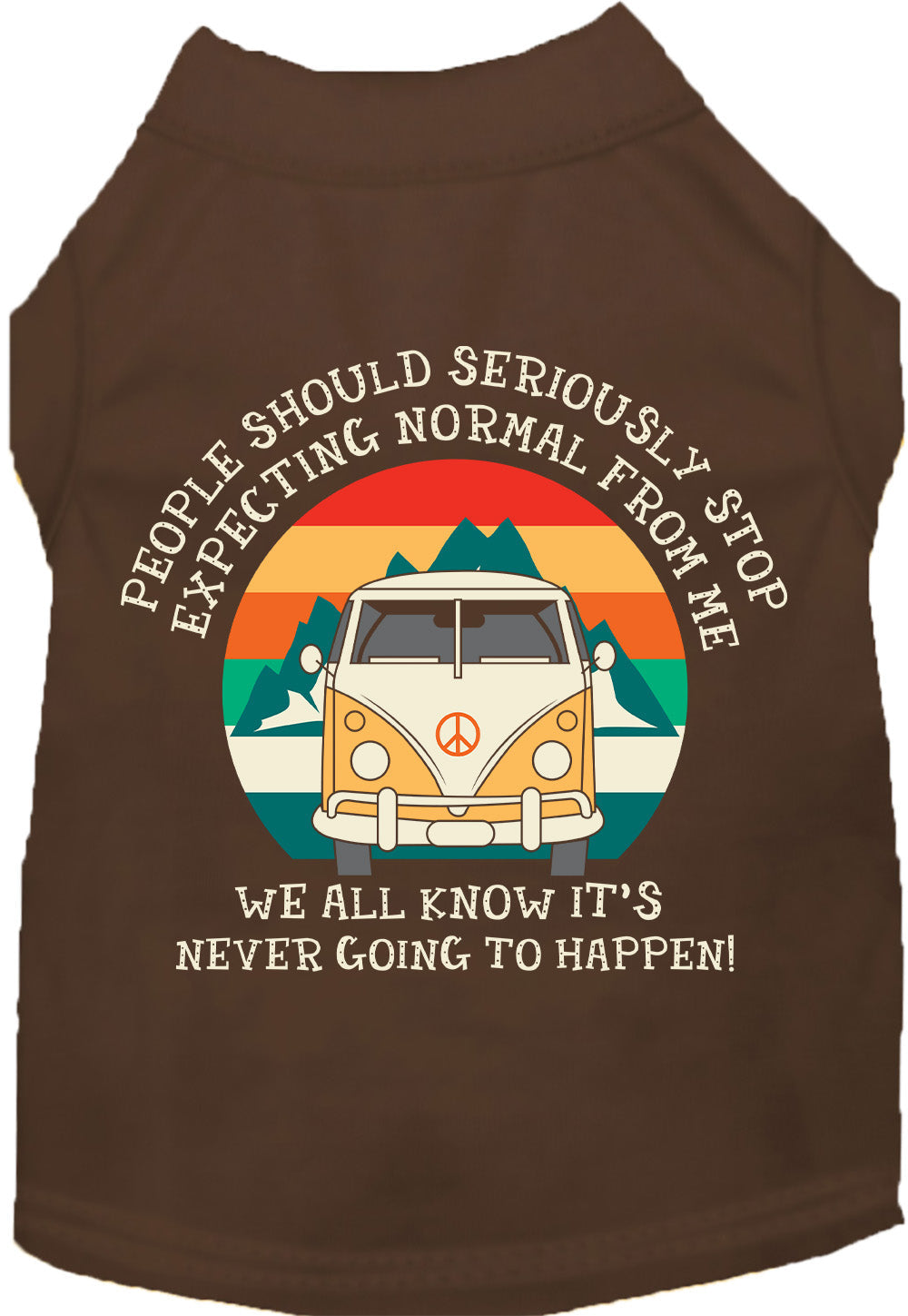 Dark brown pet shirt with 'Stop Expecting Normal Vanlife' design