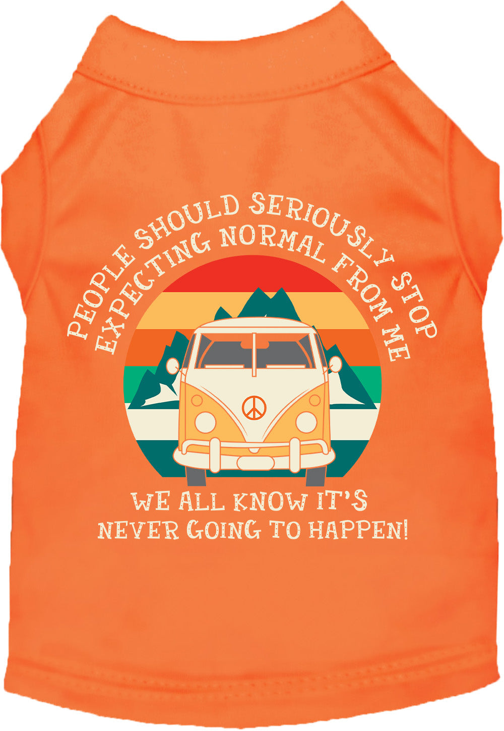 Orange pet shirt with 'Stop Expecting Normal Vanlife' design