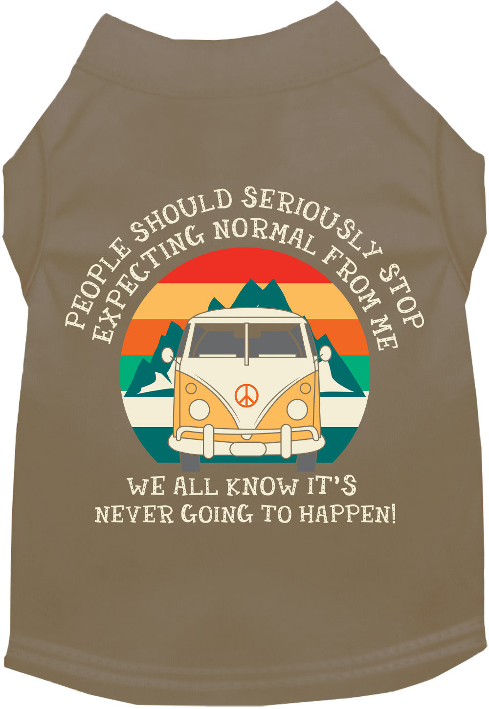 Brown pet shirt with 'Stop Expecting Normal Vanlife' design