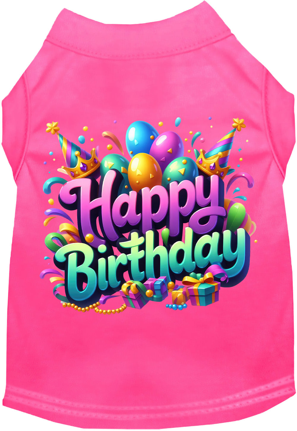Pink pet shirt with 'Happy Birthday' design